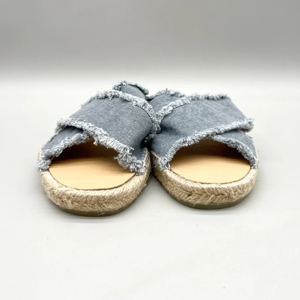 Castaner Womens 41 10 Palmera Espadrille Slide Sandals Blue Canvas Frayed Boho